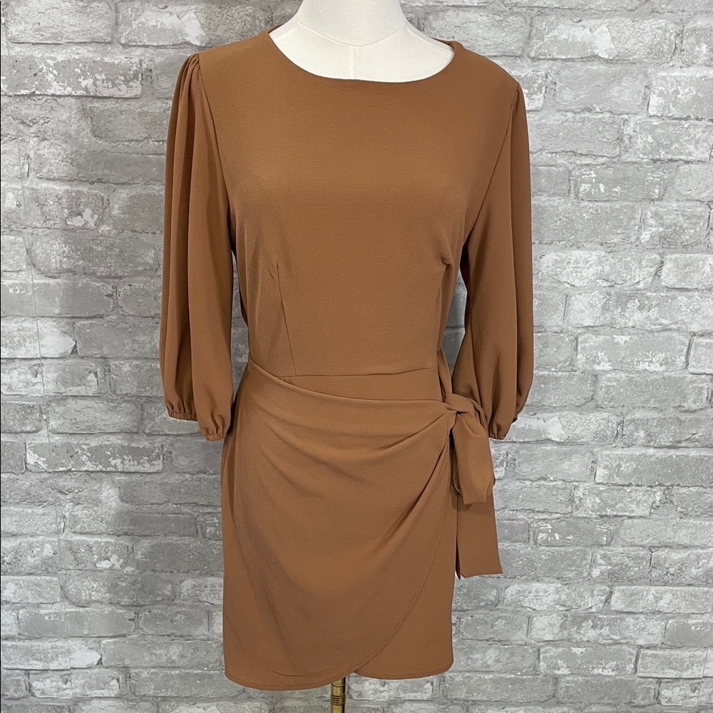 Vici Tan Long Sleeve Wrap Dress